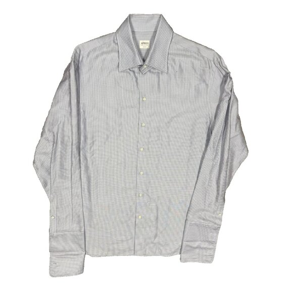 Giorgio Armani Dress Shirt French Cuffs Italy Cotton Textrued Blue 16 1/2 Large - Picture 1 of 10